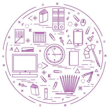 Herkesdaire oluşturacak şekilde düzenlenmiş farklı office nesneleri kümesi. Dahil olmak üzere 