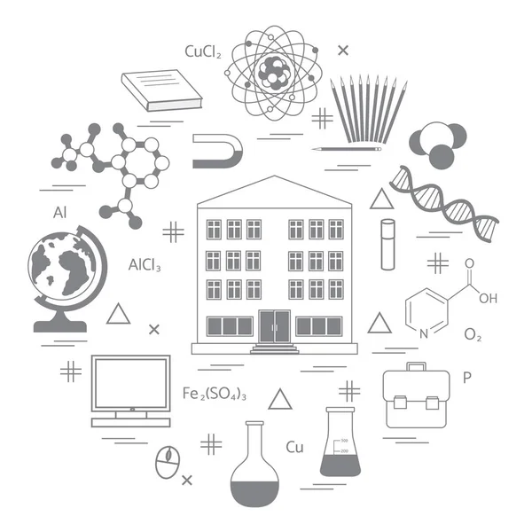 Vektorillustration der Vielfalt wissenschaftliche, pädagogische Elemente in — Stockvektor