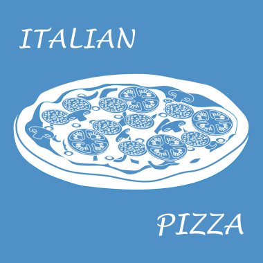 Lezzetli, lezzetli Pizza yazıtlı güzel illüstrasyon.