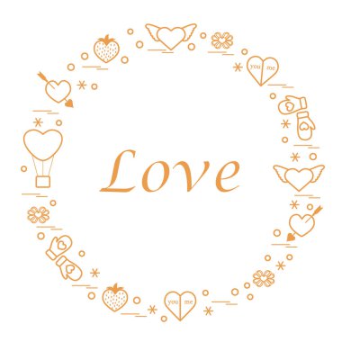 Sevimli vektör çizim ile farklı romantik sembolleri düzenlemek