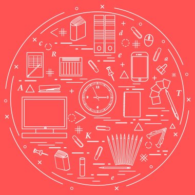 Herkesdaire oluşturacak şekilde düzenlenmiş farklı office nesneleri kümesi. Dahil olmak üzere 