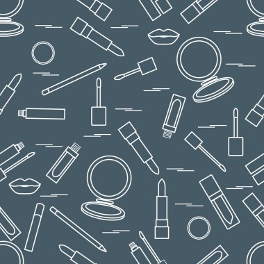 Seamless modeli farklı dudak makyaj araçları. Vektör illustra