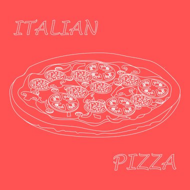 Lezzetli, lezzetli Pizza yazıtlı güzel illüstrasyon.