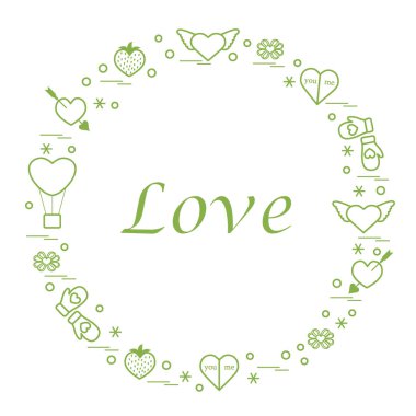 Sevimli vektör çizim ile farklı romantik sembolleri düzenlemek