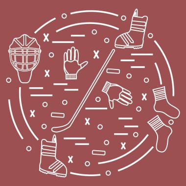 Hokey ve snowboard için çeşitli konularda vektör çizim