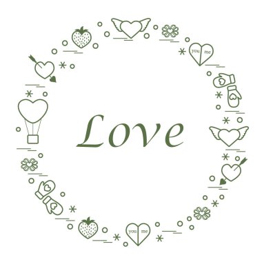 Sevimli vektör çizim ile farklı romantik sembolleri düzenlemek