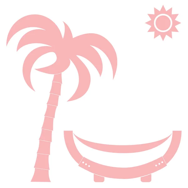 Ilustración vectorial de una hamaca bajo una palmera y sol . — Archivo Imágenes Vectoriales