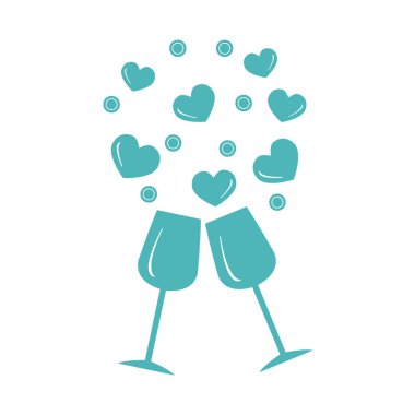 Sevimli vektör Illustration iki stemware yürekleri. C tebrik