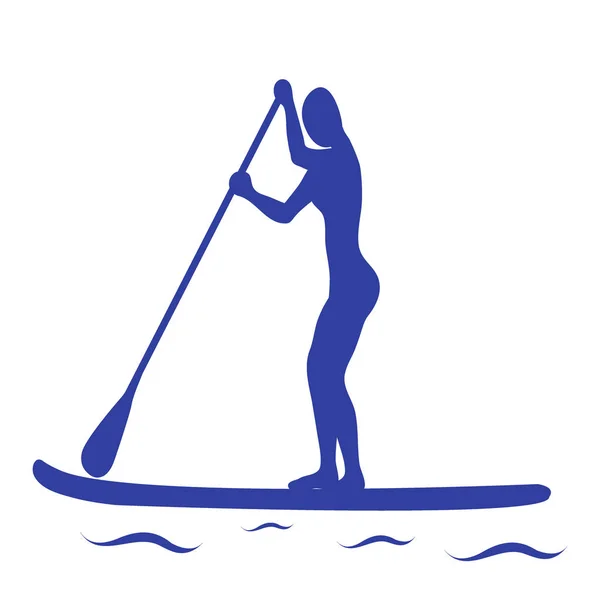 Vector illustration of stand up paddling female silhouette icon. — Stock Vector