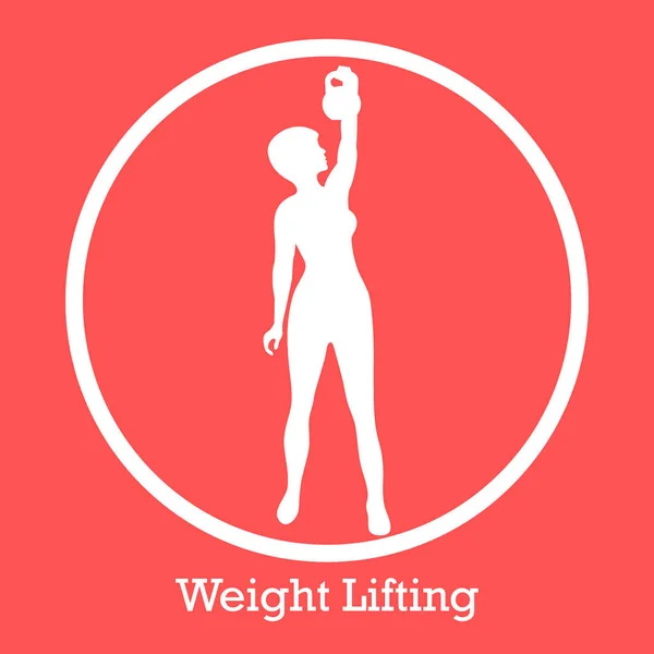 Stylized icon of fitness sport athletic woman holds kettlebell.