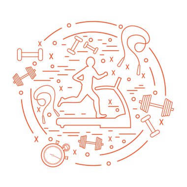 Bir koşu bandı üzerinde koşu adamın illüstrasyon vektör ve farklı