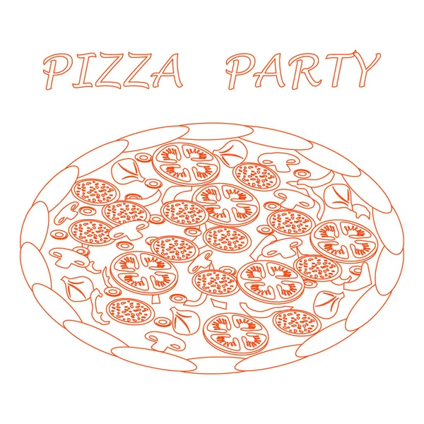 Bonita ilustración de sabrosa y apetitosa pizza con inscripciones . — Vector de stock