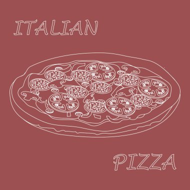 Lezzetli, lezzetli Pizza yazıtlı güzel illüstrasyon.