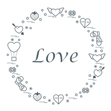 Sevimli vektör çizim ile farklı romantik sembolleri düzenlemek
