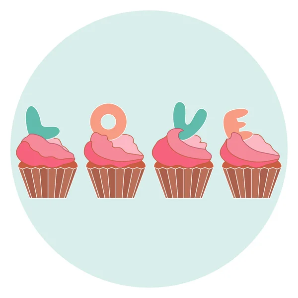 Lindo vector colorido ilustración de símbolos de amor: cupcakes con — Archivo Imágenes Vectoriales