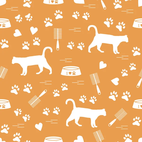 Güzel desen yürüyen kedi, izleri, kupa, kase silueti ve