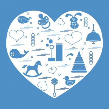 Vektör çizim çocuklar bir kalp düzenlenmiş elemanları: kuş, ne