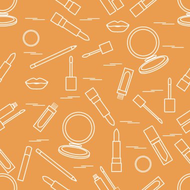 Seamless modeli farklı dudak makyaj araçları. Vektör illustra