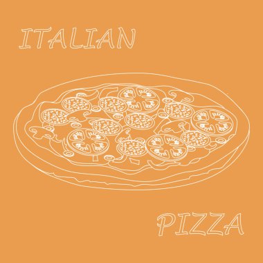 Lezzetli, lezzetli Pizza yazıtlı güzel illüstrasyon.