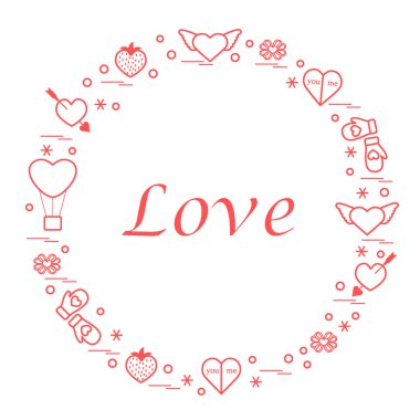 Sevimli vektör çizim ile farklı romantik sembolleri düzenlemek