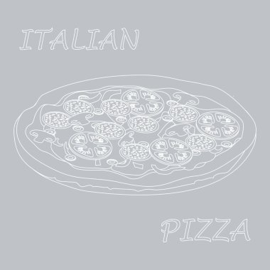 Lezzetli, lezzetli Pizza yazıtlı güzel illüstrasyon.