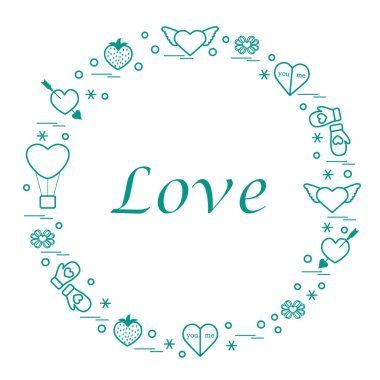 Sevimli vektör çizim ile farklı romantik sembolleri düzenlemek