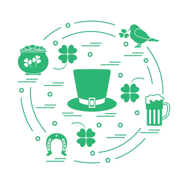 Illustration vectorielle mignonne avec différents symboles pour St. Patrick' — Image vectorielle