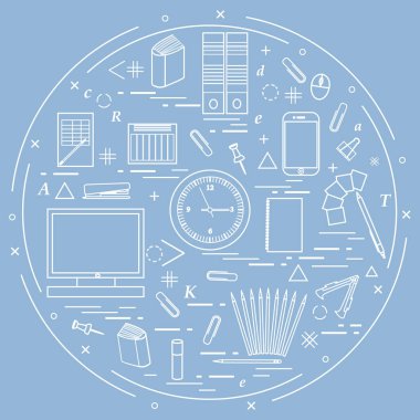 Herkesdaire oluşturacak şekilde düzenlenmiş farklı office nesneleri kümesi. Dahil olmak üzere 