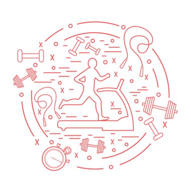 Bir koşu bandı üzerinde koşu adamın illüstrasyon vektör ve farklı