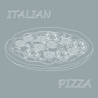 Lezzetli, lezzetli Pizza yazıtlı güzel illüstrasyon.
