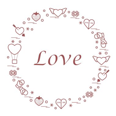 Sevimli vektör çizim ile farklı romantik sembolleri düzenlemek