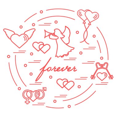 Sevimli vektör çizim farklı aşk sembolleri ile: Kalpler, ai