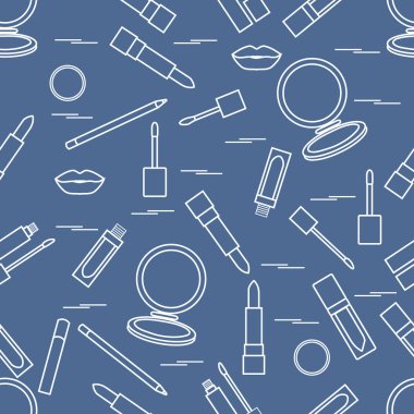 Seamless modeli farklı dudak makyaj araçları. Vektör illustra