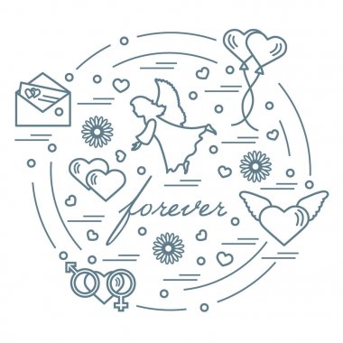 Sevimli vektör çizim farklı aşk sembolleri ile: Kalpler, ai