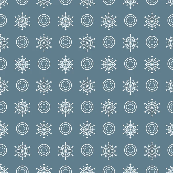Зимний бесшовный узор со снежинками и кругами . — стоковый вектор