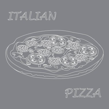 Lezzetli, lezzetli Pizza yazıtlı güzel illüstrasyon.