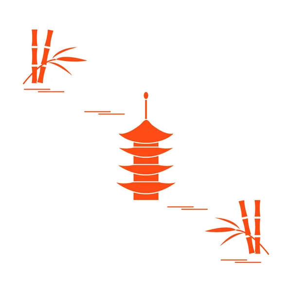 Icono estilizado de la pagoda y el bambú. Viajes y ocio . — Vector de stock
