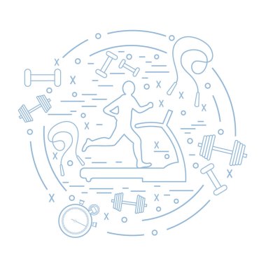 Bir koşu bandı üzerinde koşu adamın illüstrasyon vektör ve farklı