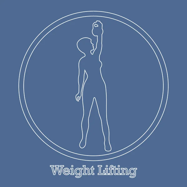 Stylized icon of fitness sport athletic woman holds kettlebell.