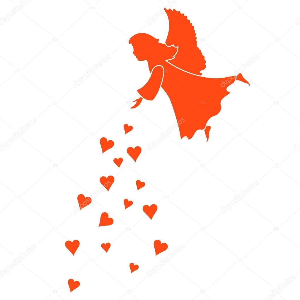 Cute vector illustration: angel showered hearts. Love symbol.