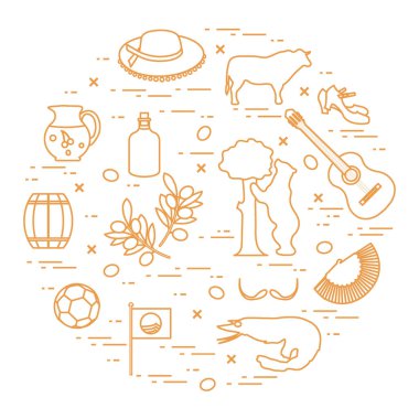 Vektör illüstrasyon düzenlenen İspanya çeşitli semboller ile bir 