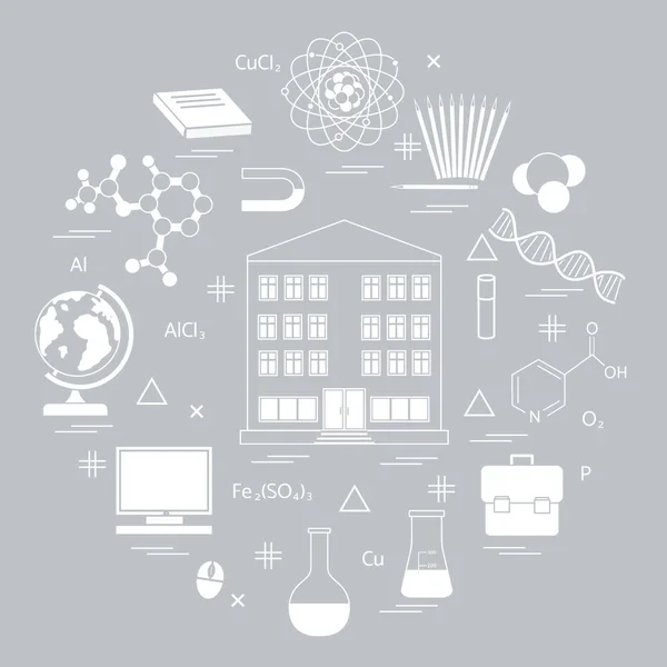 Ilustração vetorial da variedade científica, elementos de educação em — Vetor de Stock