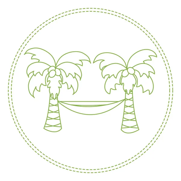 Симпатичная векторная иллюстрация с пальмами и гамаком. Путешествия и — стоковый вектор
