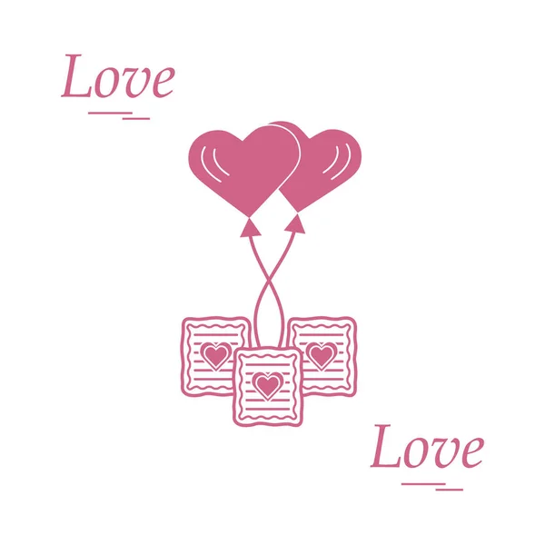 Graziosa illustrazione vettoriale dei simboli dell'amore: icona del palloncino del cuore — Vettoriale Stock