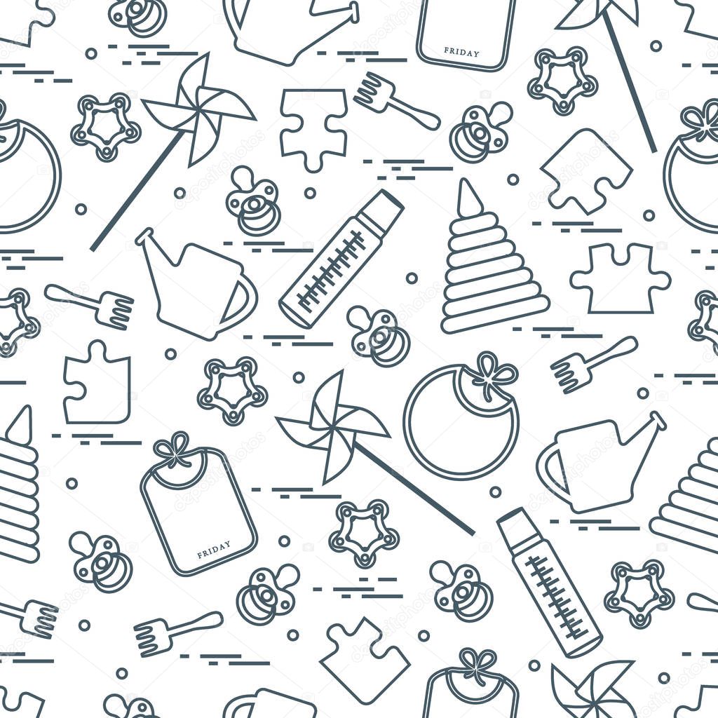 Cute seamless pattern with variety children's goods and toys: bi