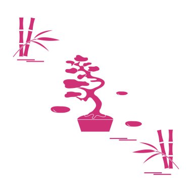 Bonsai ağacı ve bambu stilize simgesi. 