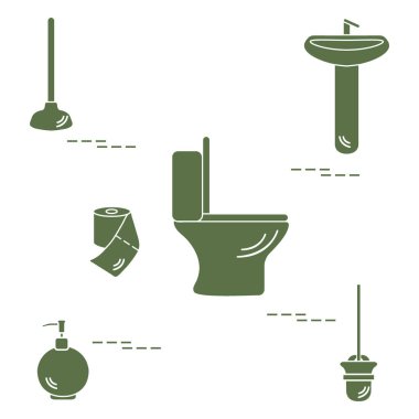 Vektör çizim klozet, lavabo, tuvalet kağıdı, s