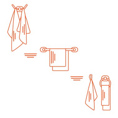 Farklı sahipleri üzerinde asılı havlu seti.