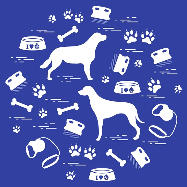 Lindos productos de ilustración vectorial para el cuidado de perros dispuestos en un ci — Vector de stock