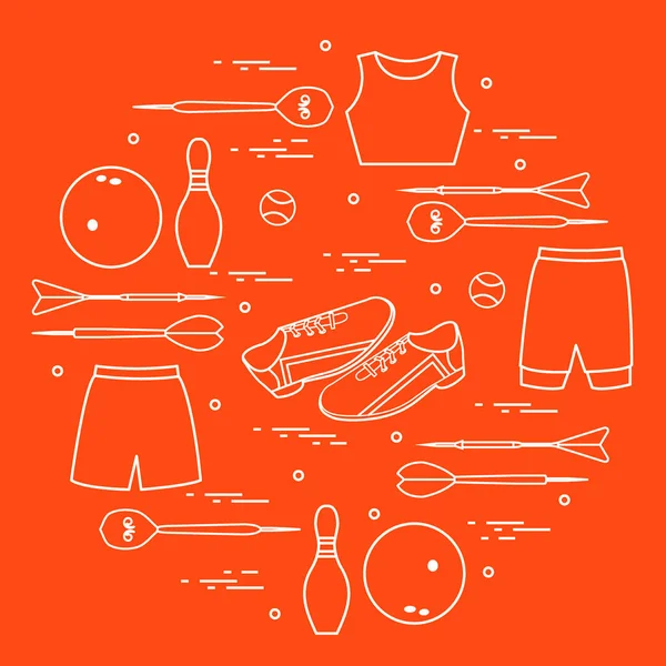 Vektör çizim ile bir daire içinde düzenlenen spor için ürünler. 